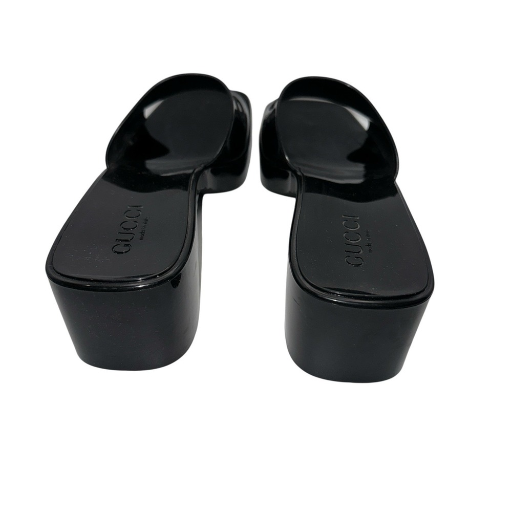 Gucci Black Jelly Slides Heeled Sandals Logo Platform Designer Shoes - Picture 4 of 10